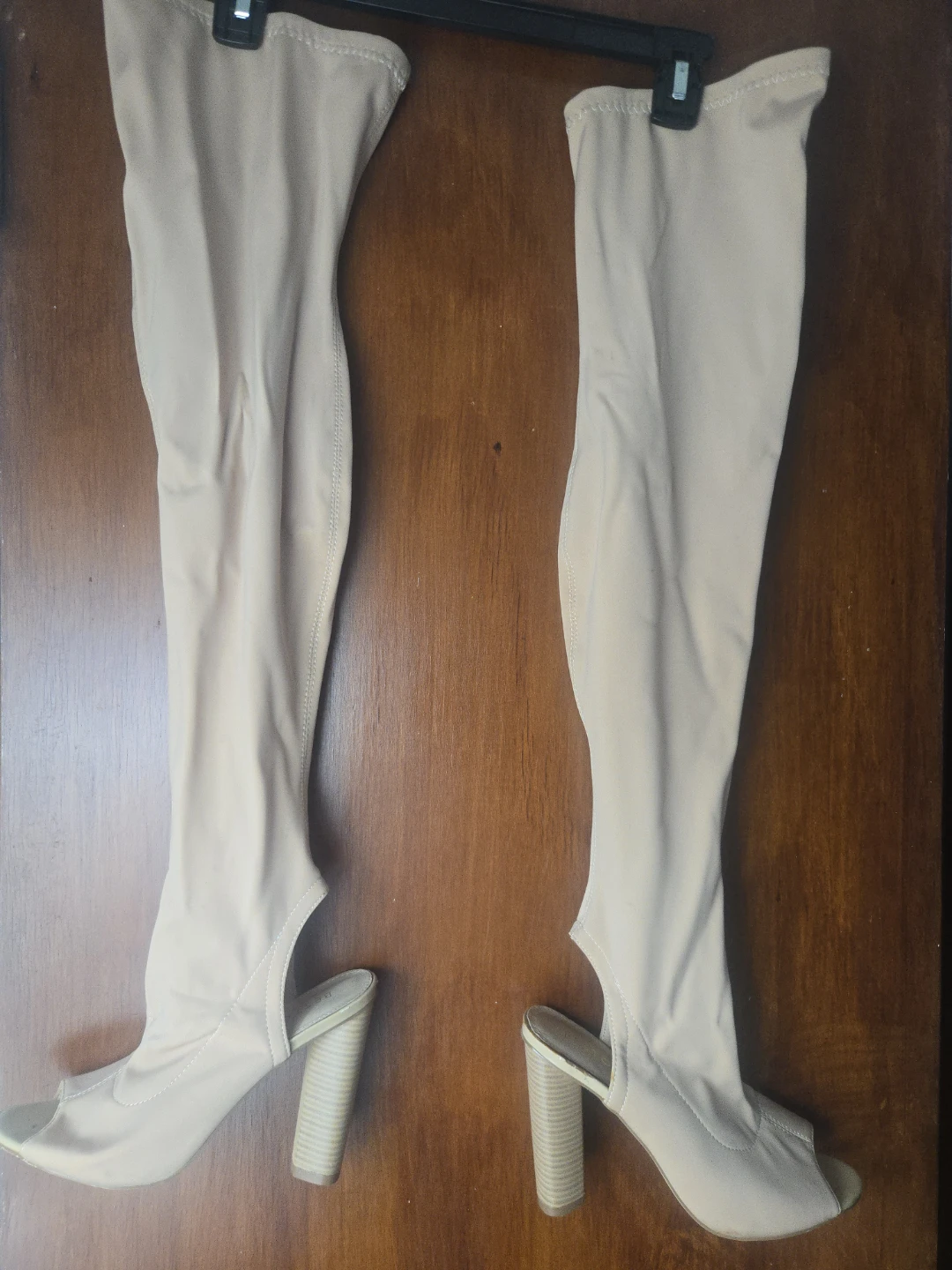 Nude Over-the-Knee Peep Toe Heeled Boots Size 38 - photo 3