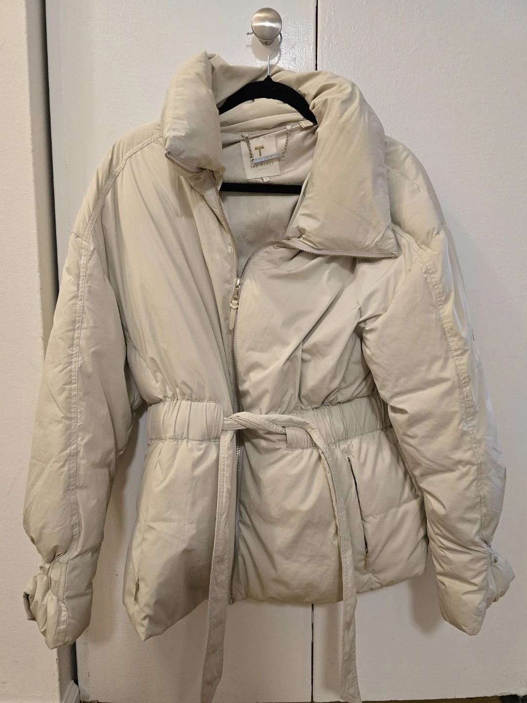 Ted Baker Down Puffer Jacket Belted Beige Size 4