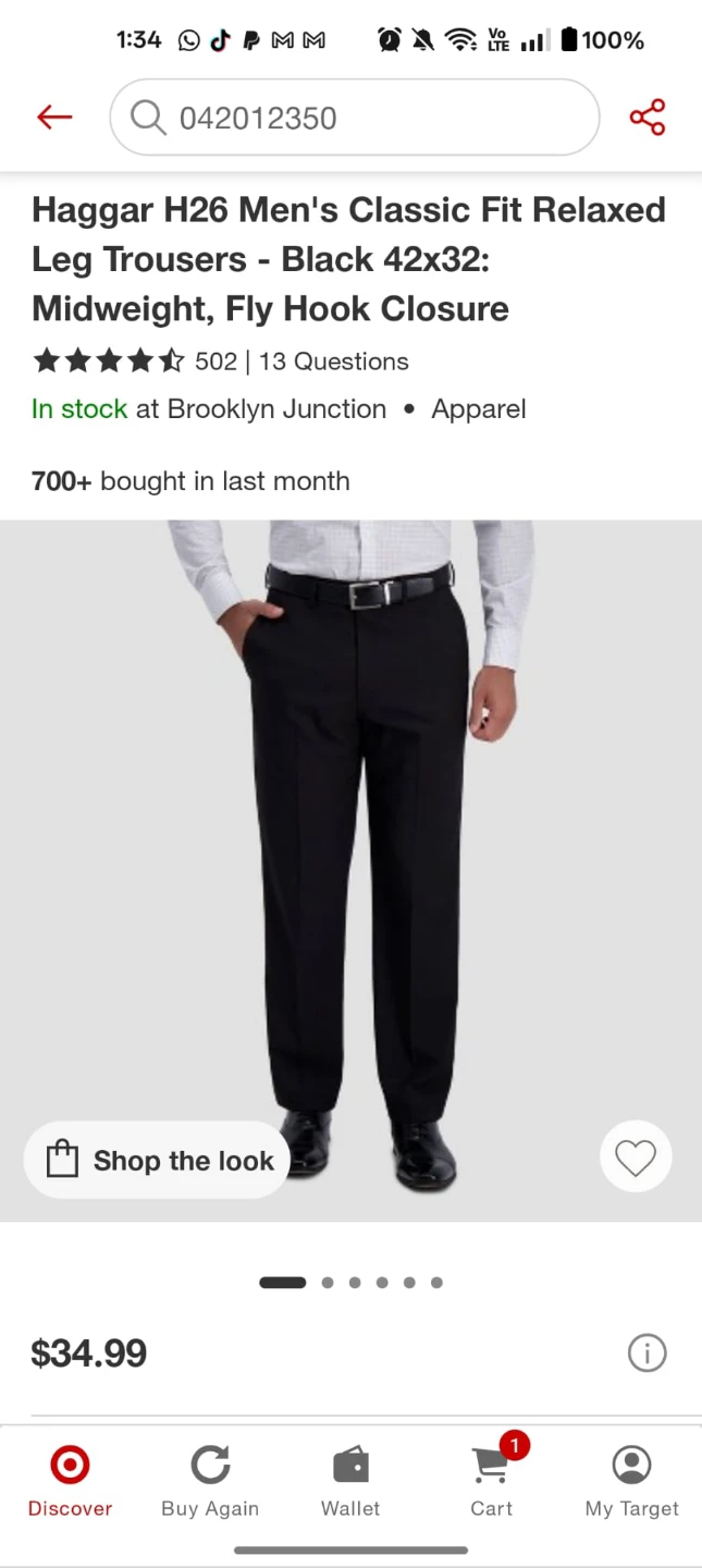 Haggar H26 Men's Relaxed Fit Trousers - Black 42x32
