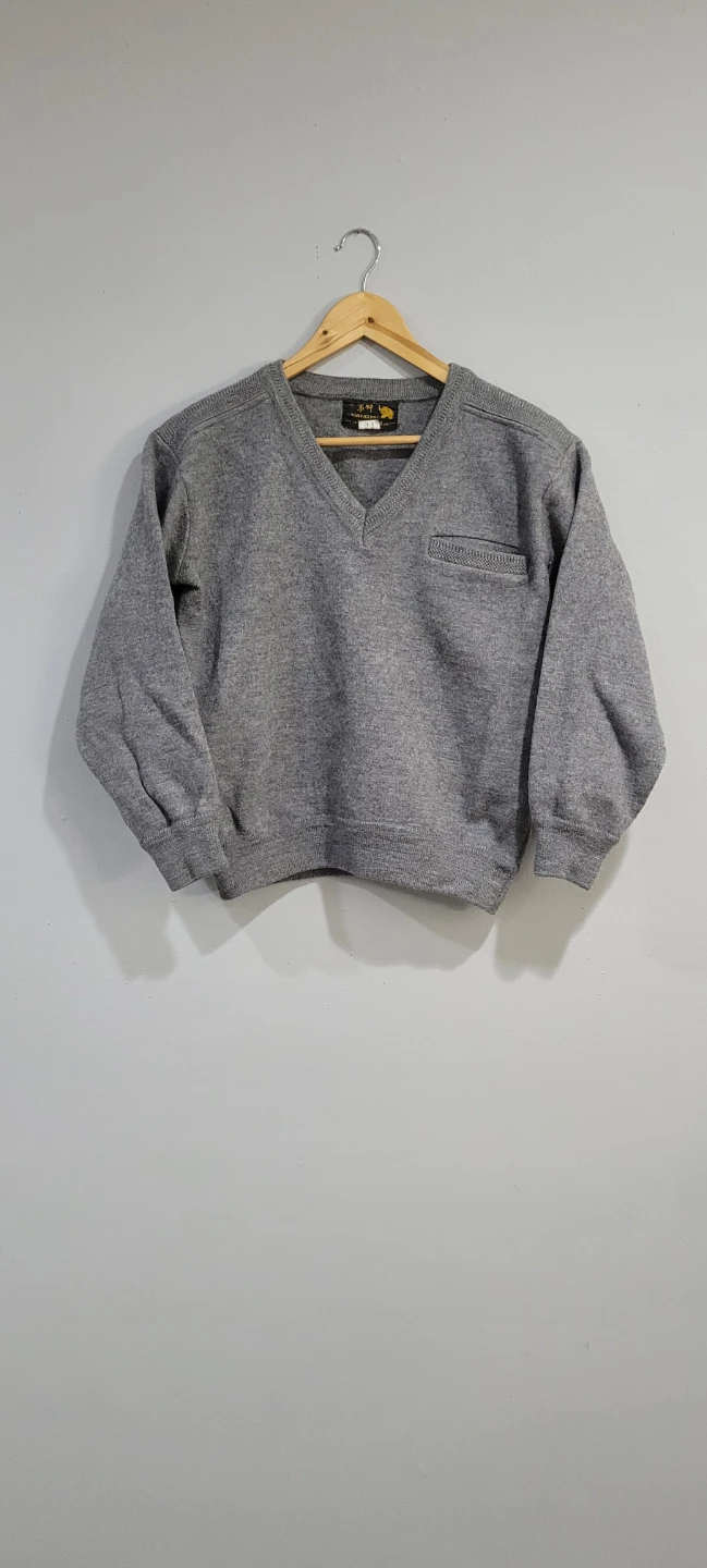 100% Wool V-Neck Sweater - Grey