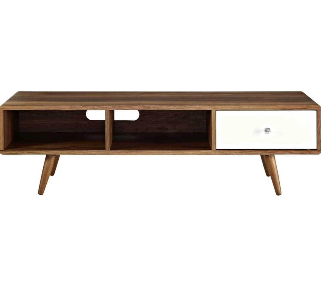 Mid-Century Modern TV Stand with Drawer - Walnut Finish - photo 3