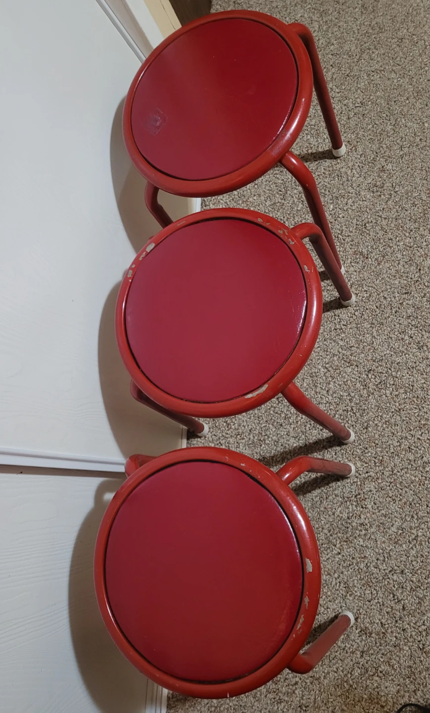 Red Metal Stools w/ Leather Seats - photo 2