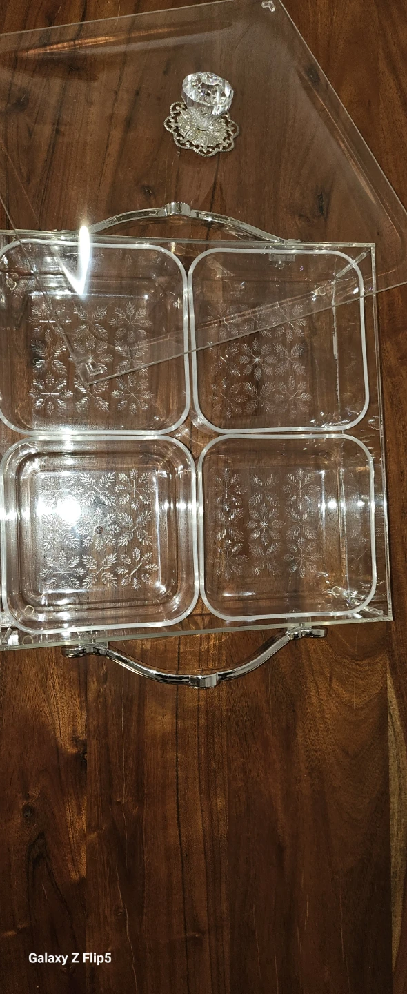 Clear Acrylic 4-Compartment Serving Tray with Ornate Handle