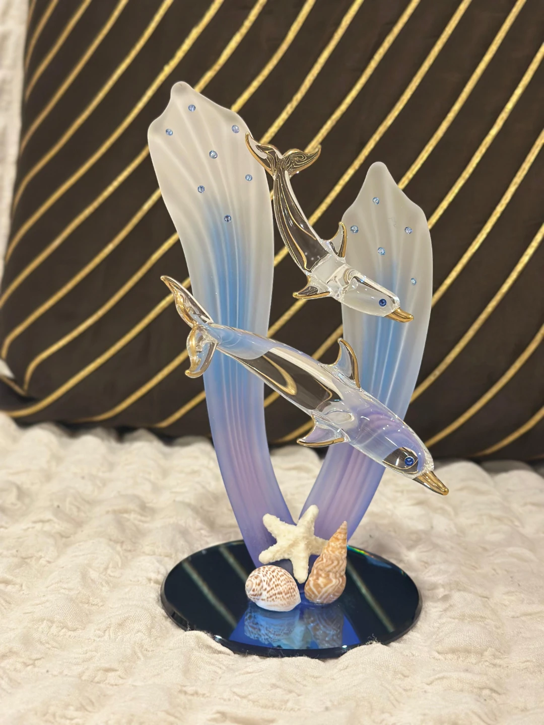 Glass Dolphin Figurine with Shells