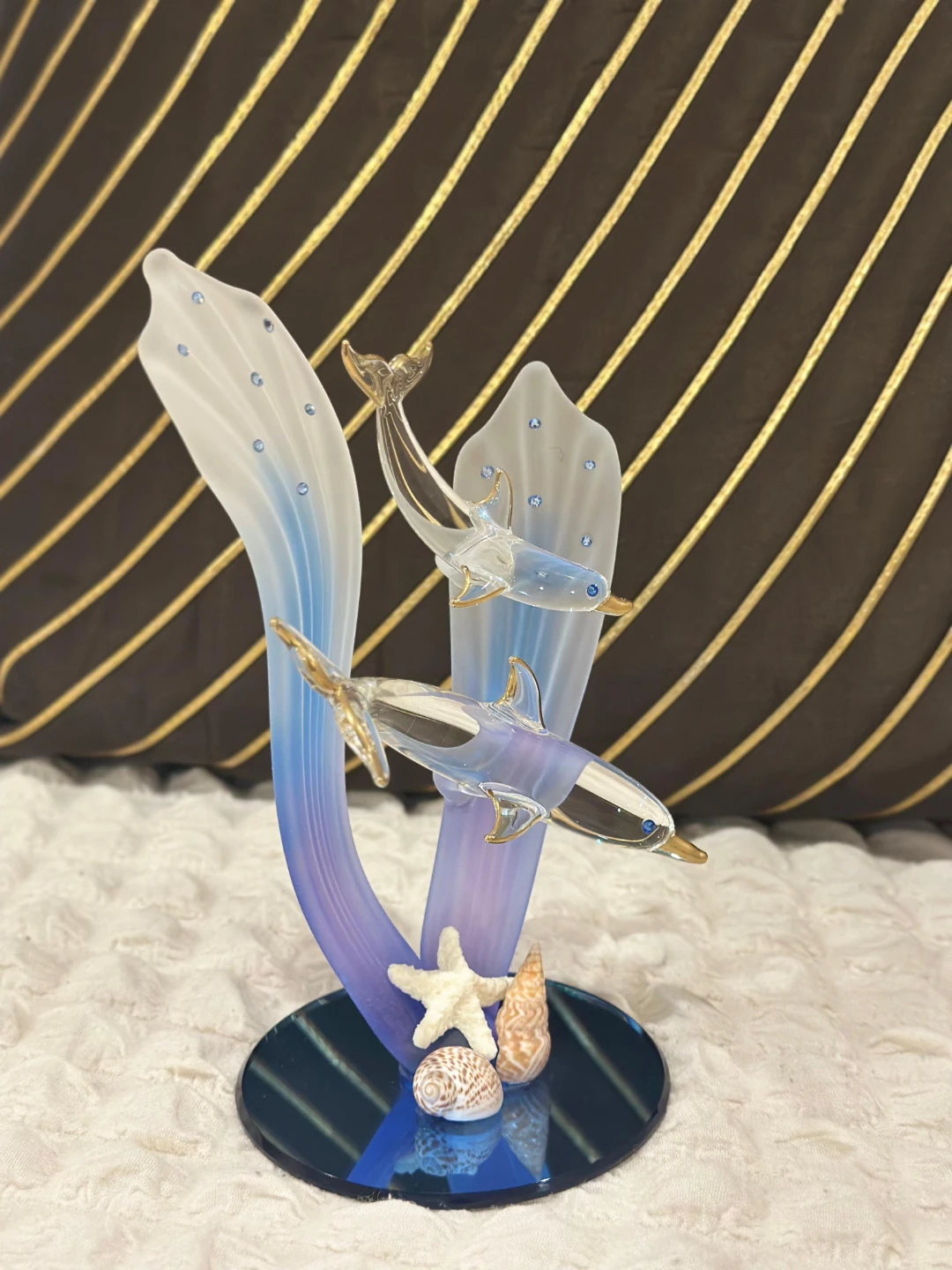 Glass Dolphin Figurine with Shells - photo 2