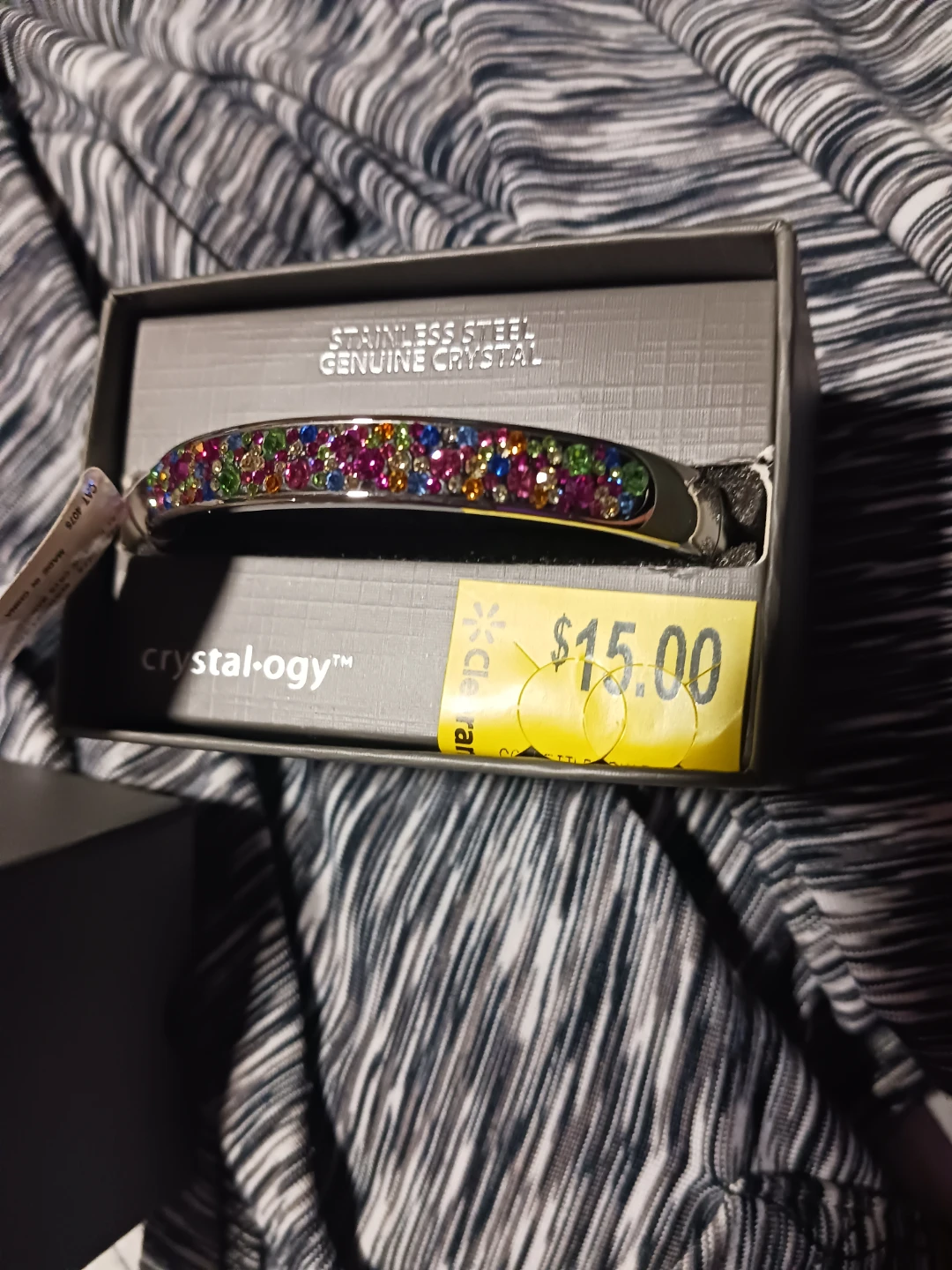 Crystal-Ogy Stainless Steel Genuine Crystal Bangle Bracelet