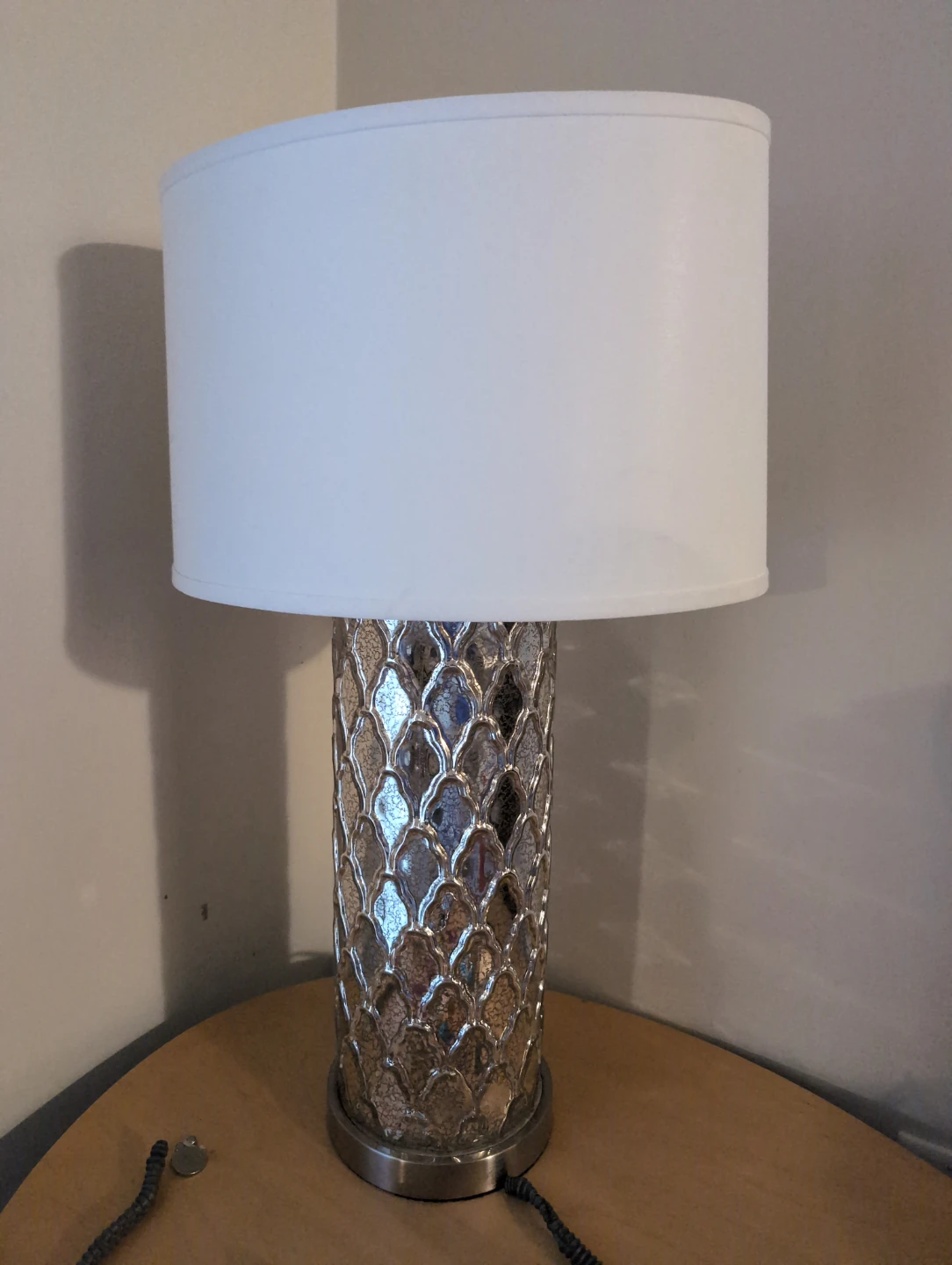 Silver Table Lamp with White Drum Shade