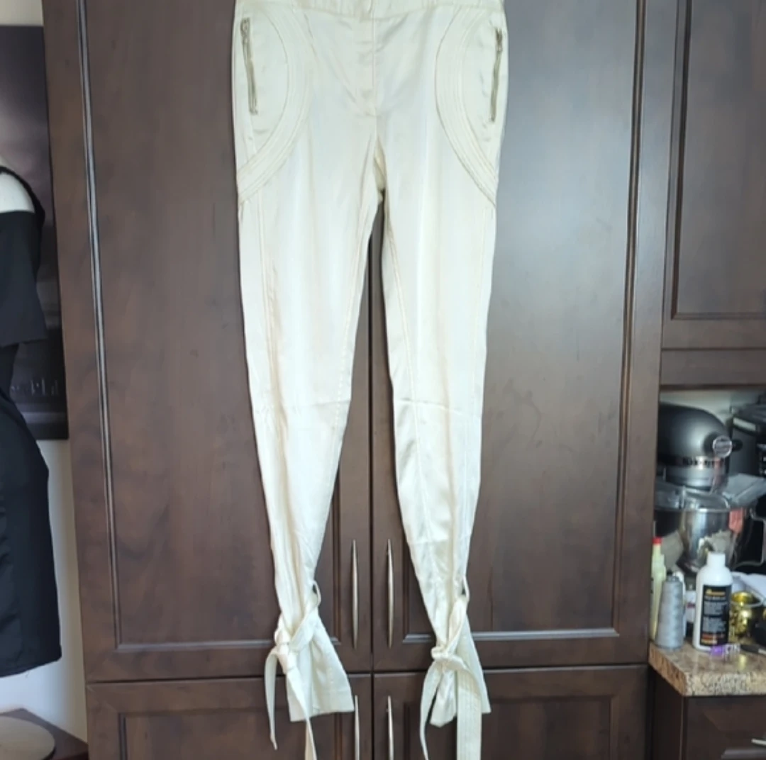 Cream Satin Tie Leg Pants