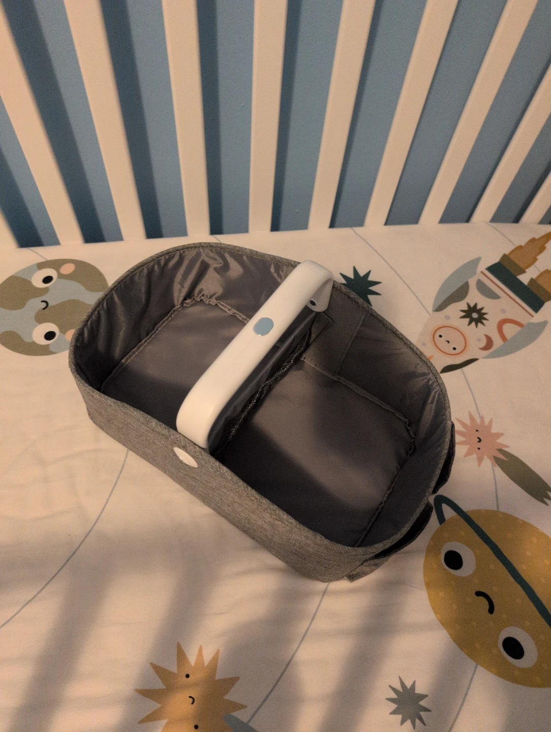 Grey Fabric Diaper Caddy Organizer with Handle - photo 2