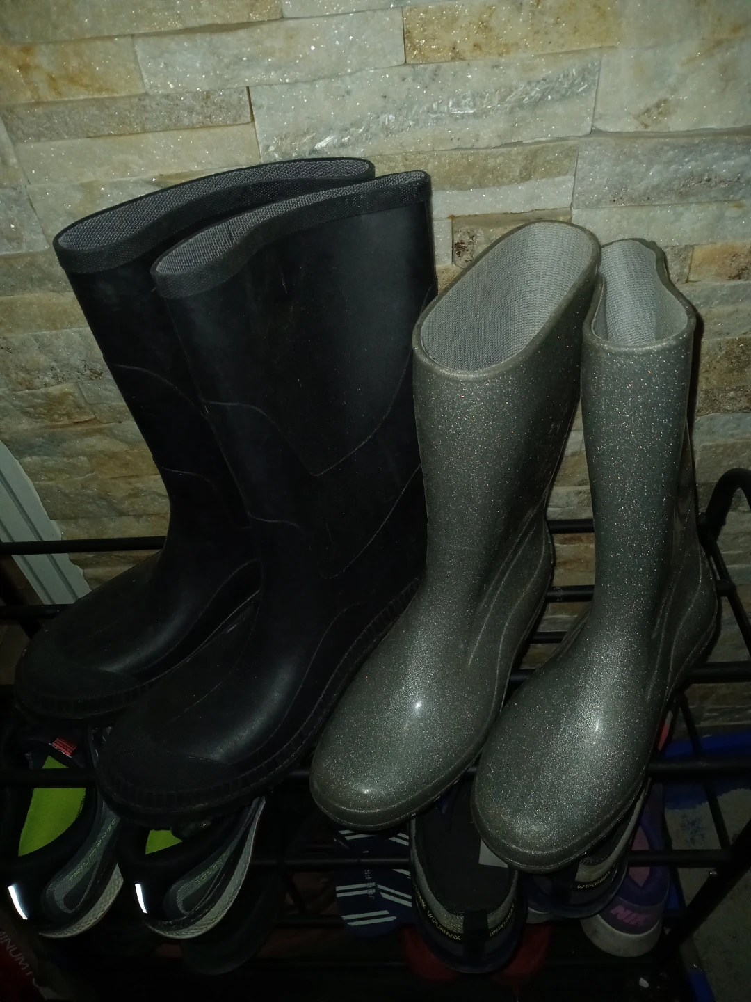 Black and Grey Rubber Rain Boots