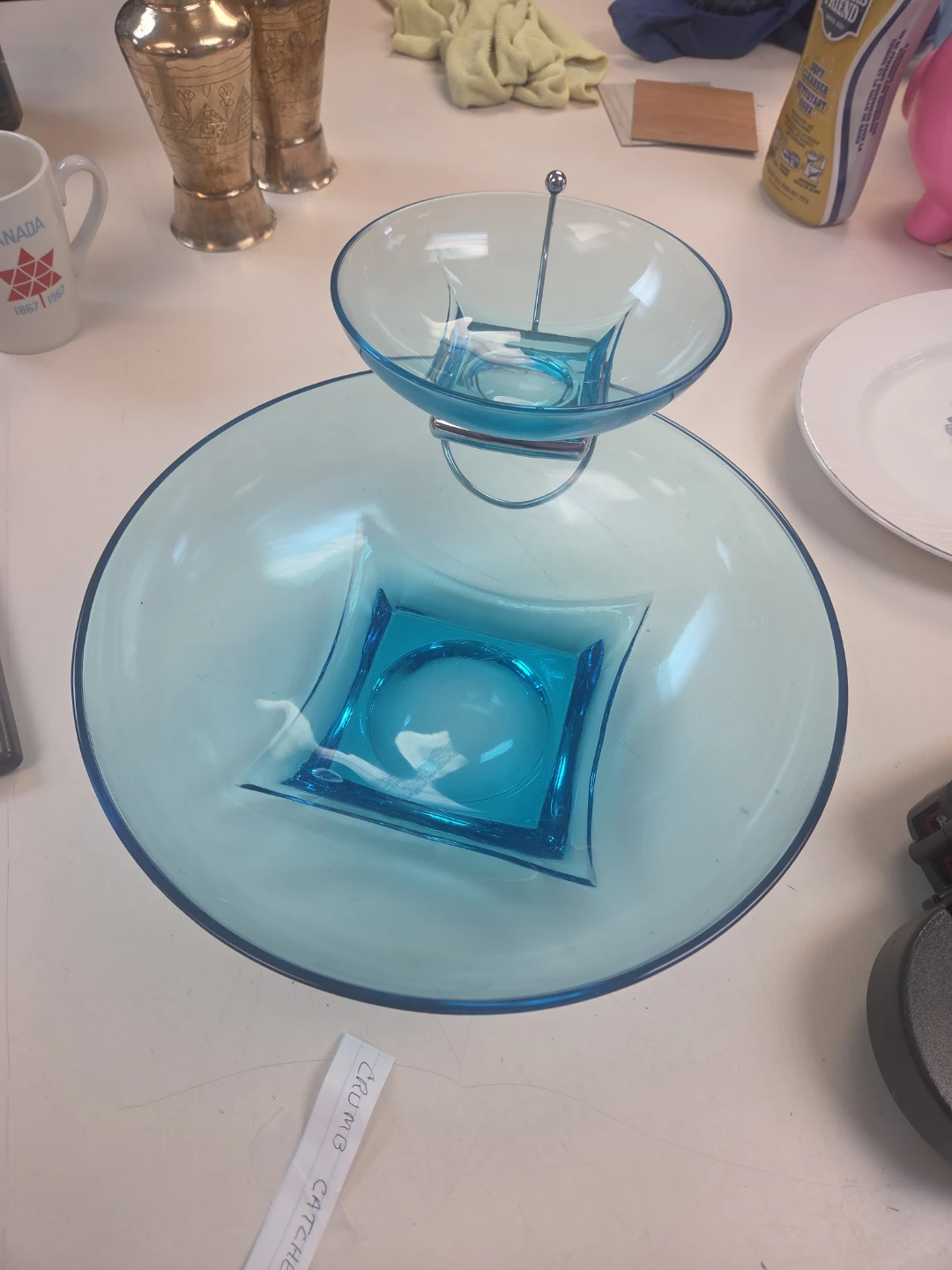 2 Tier Blue Glass Serving Bowl