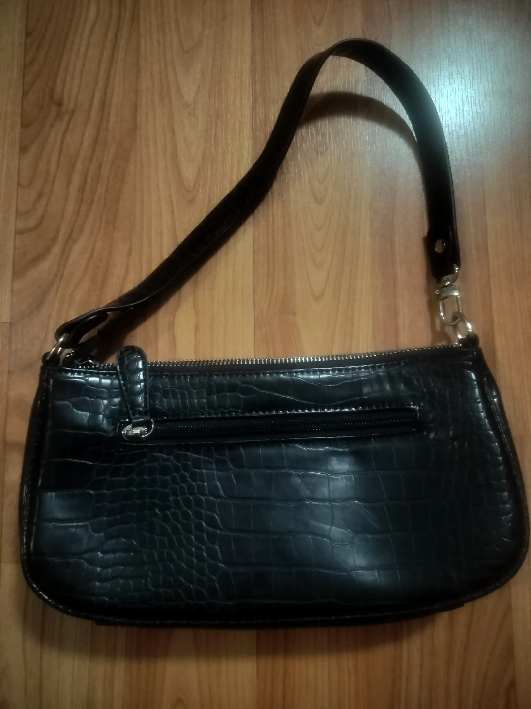 Black Crocodile Embossed Shoulder Bag