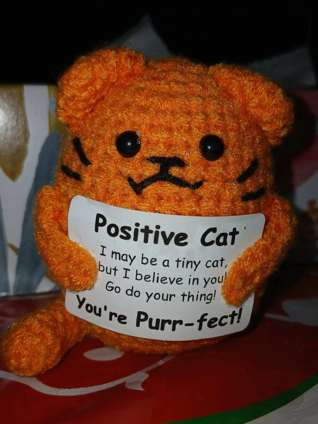 Crocheted Orange "Positive Cat" Figurine - photo 2