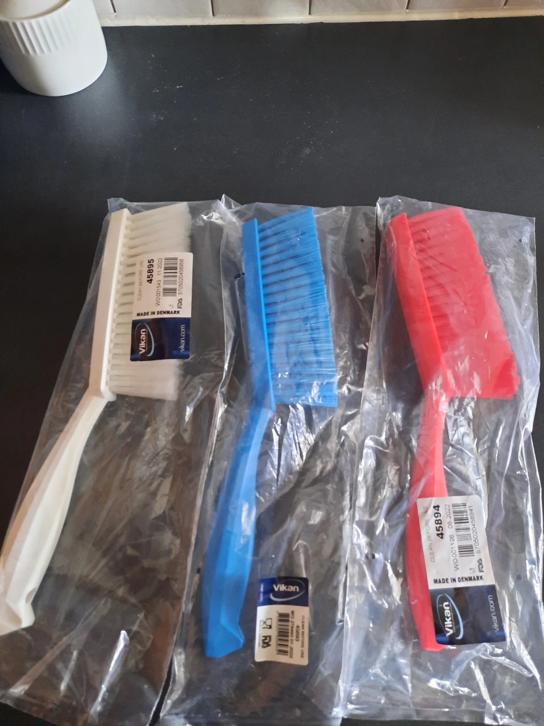 Vikan Cleaning Brushes - 3 Pack (White, Blue, Red)