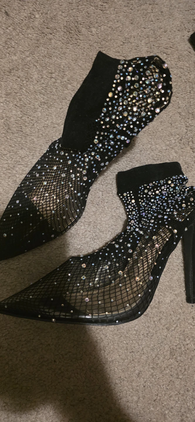 Black Rhinestone Mesh Ankle Boots