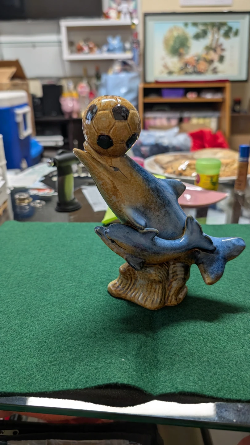 Ceramic Dolphin and Soccer Ball Figurine