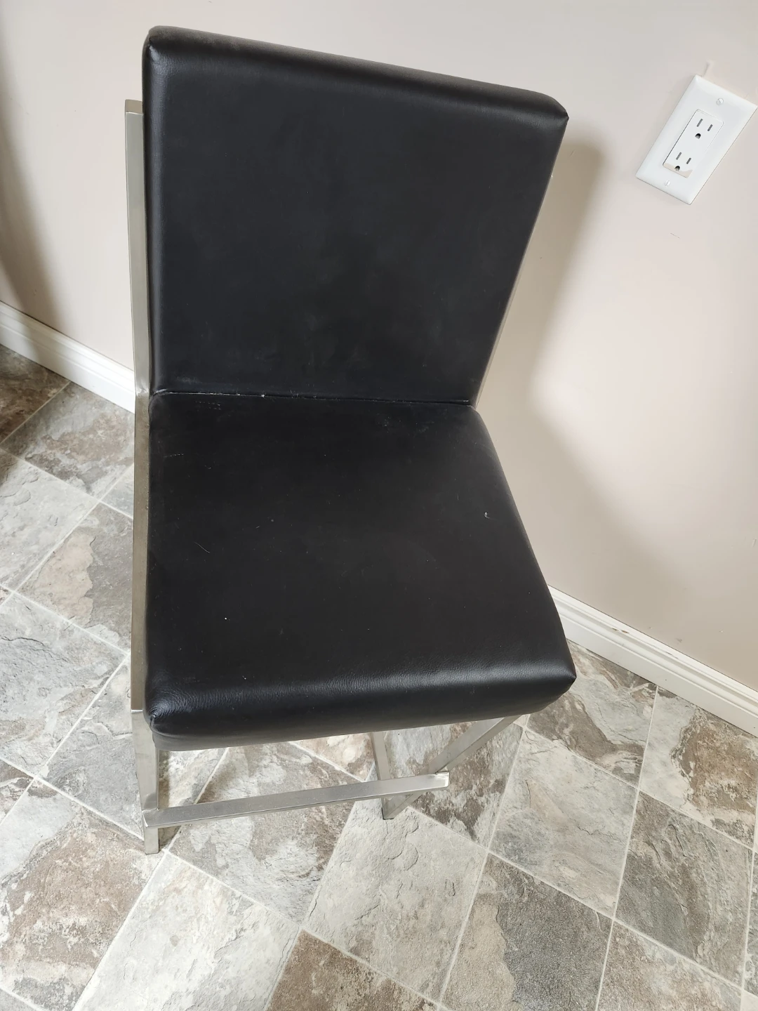 Black Faux Leather Bar Stool with Silver Metal Frame - photo 2