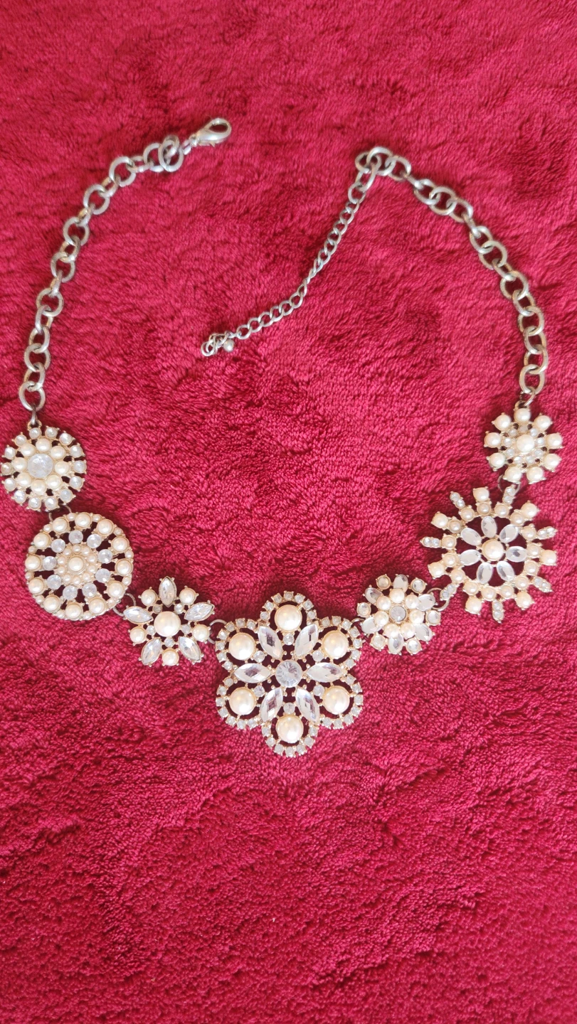 Gold Peacock Bracelet and Pearl Flower Necklace Set
