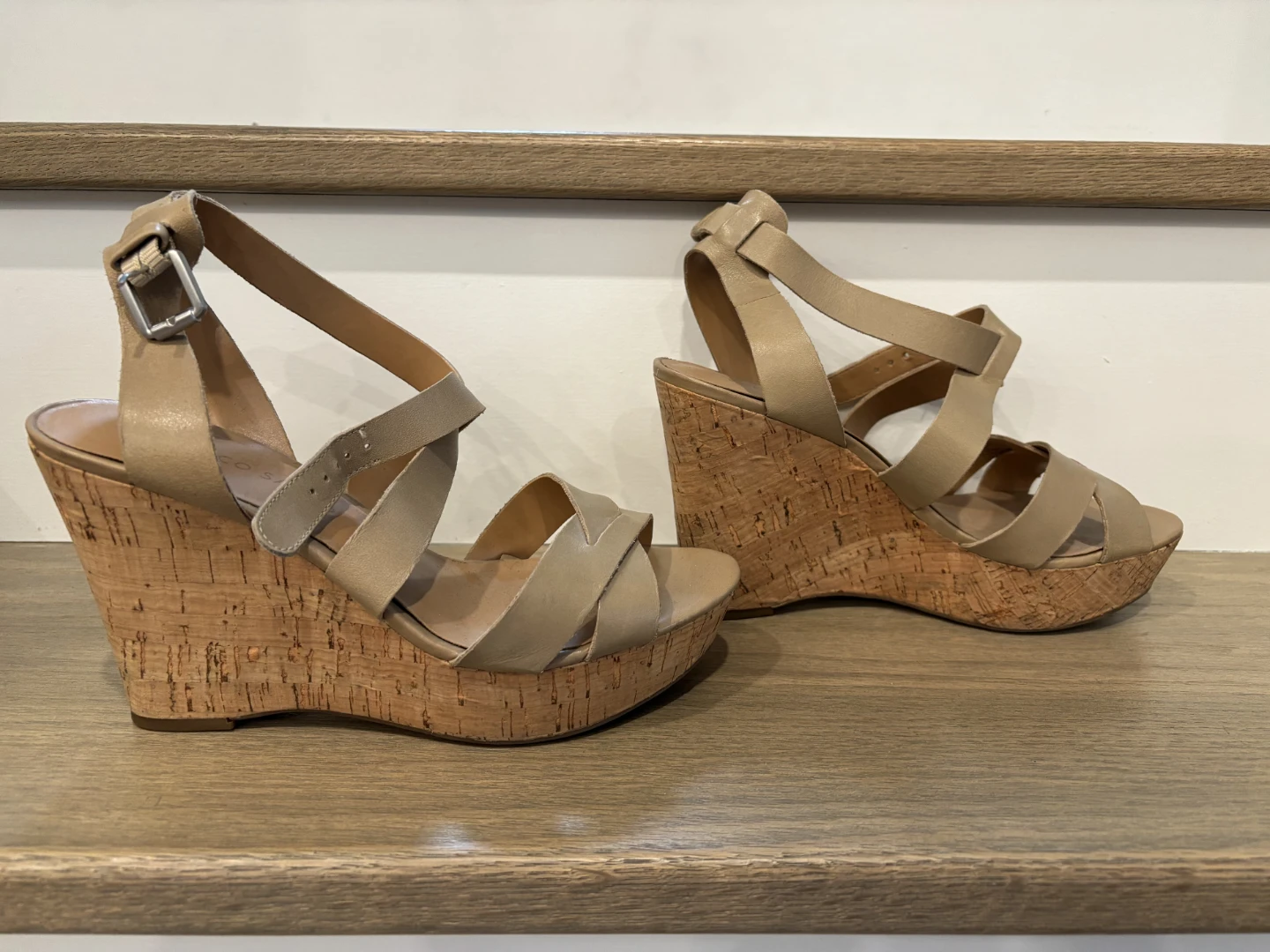 Franco Sarto Beige Leather Wedge Sandals