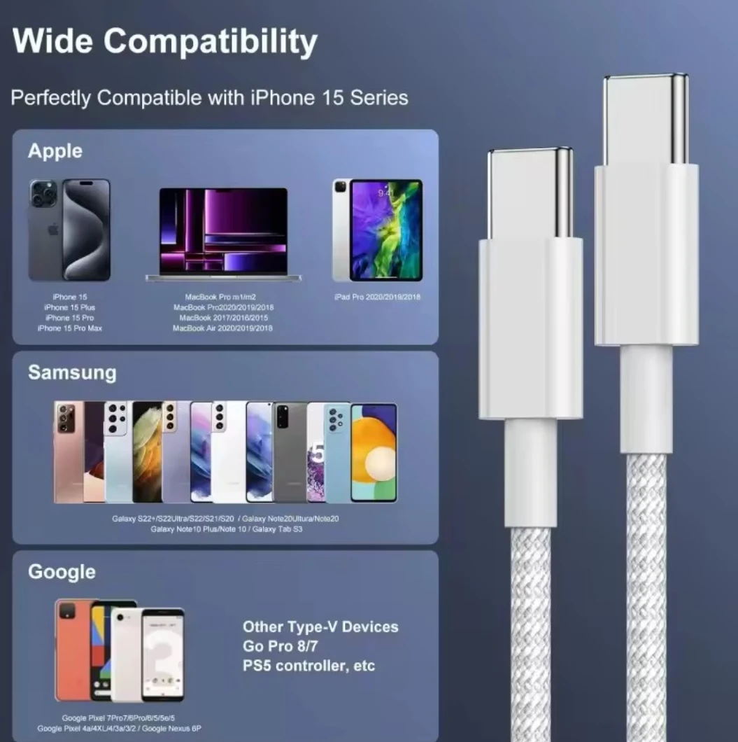 NWOP - Male USB-C to Male USB-C Fast Charge Data 1M Cable - photo 5