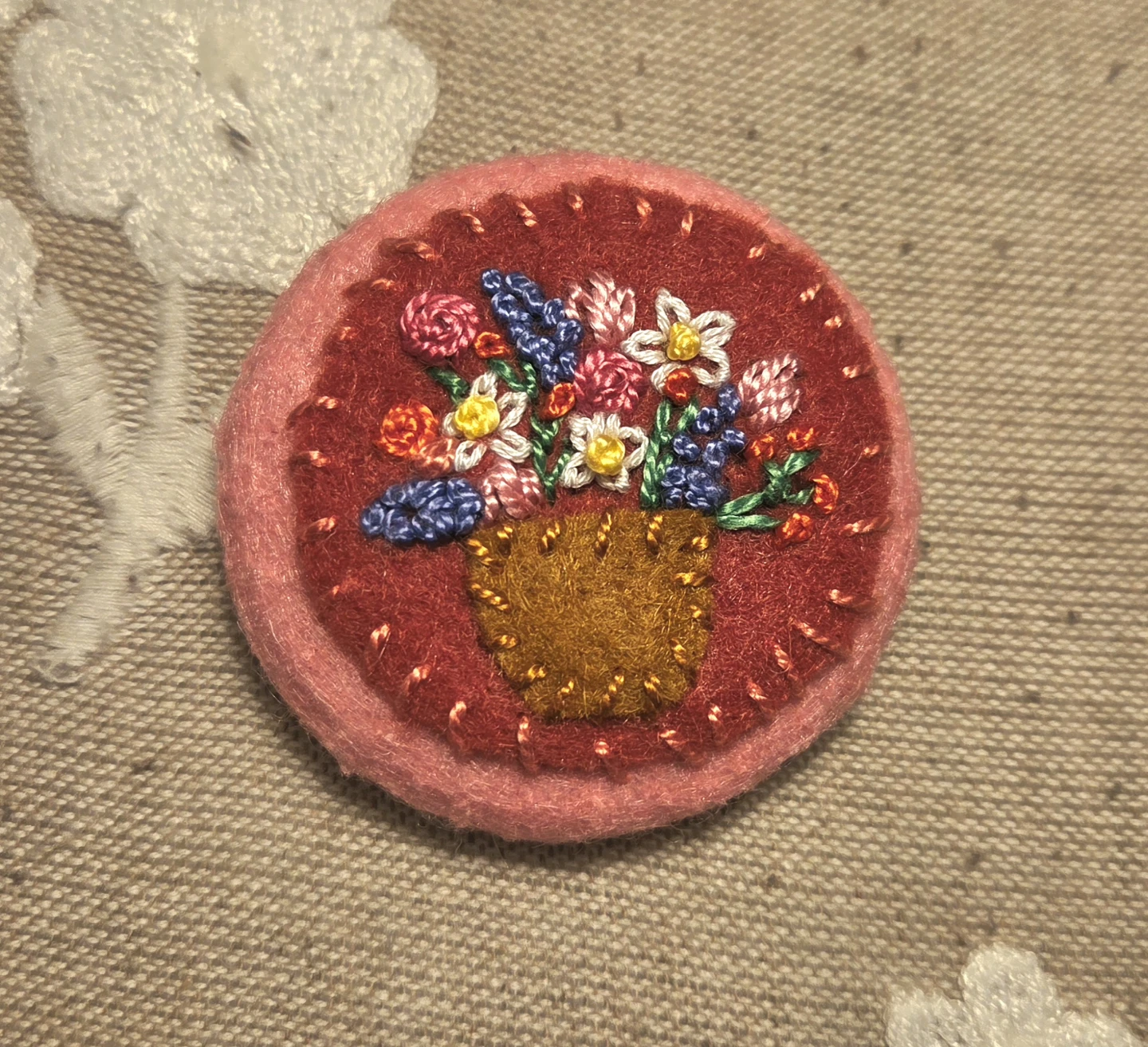 Hand-Embroidered Floral Brooch