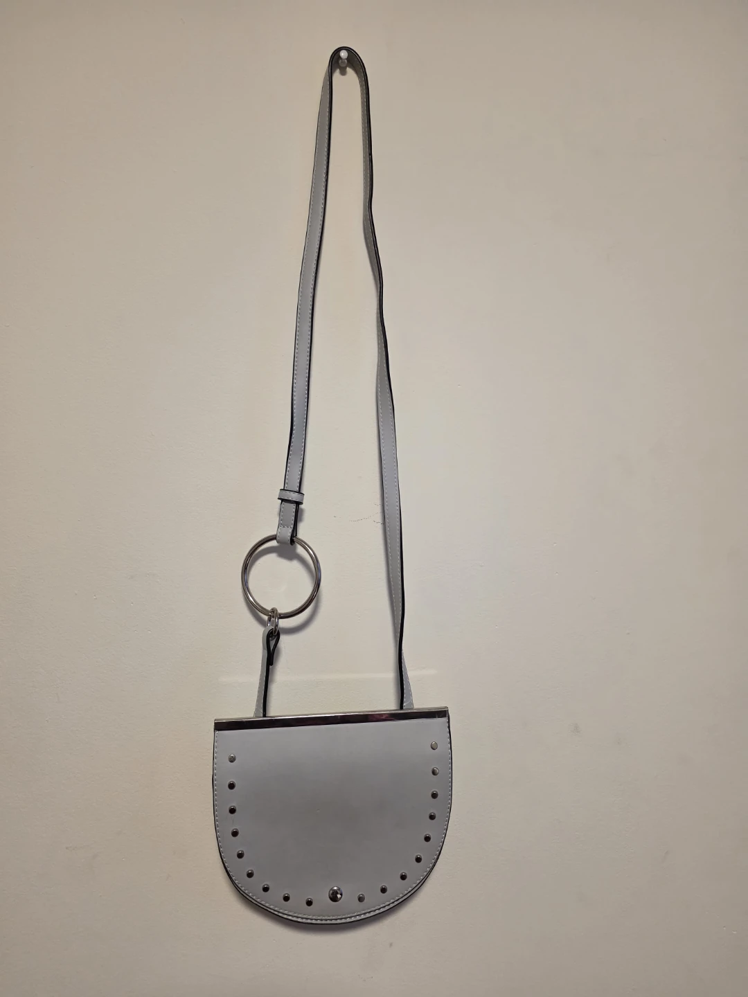 Light Grey Studded Half-Moon Crossbody Bag