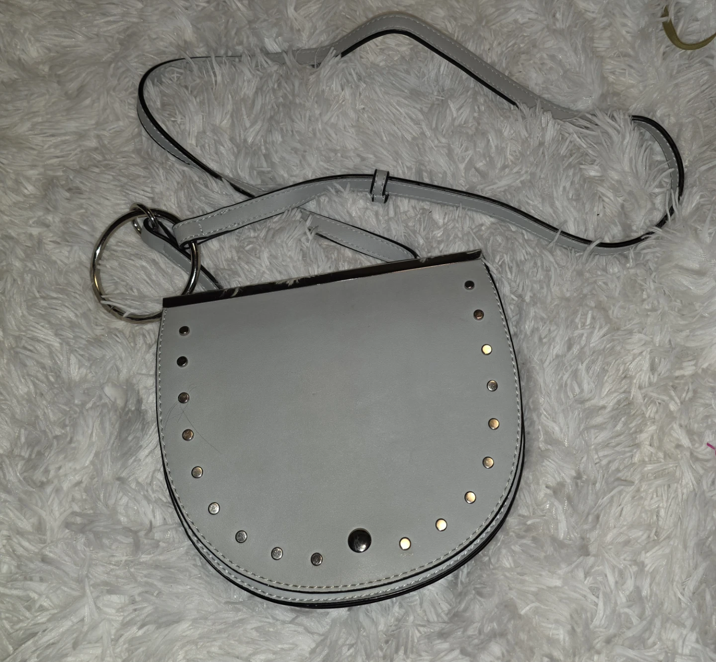Light Grey Studded Half-Moon Crossbody Bag - photo 2