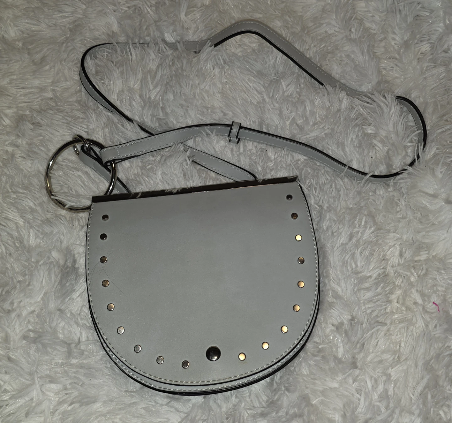 Light Grey Studded Half-Moon Crossbody Bag - photo 4