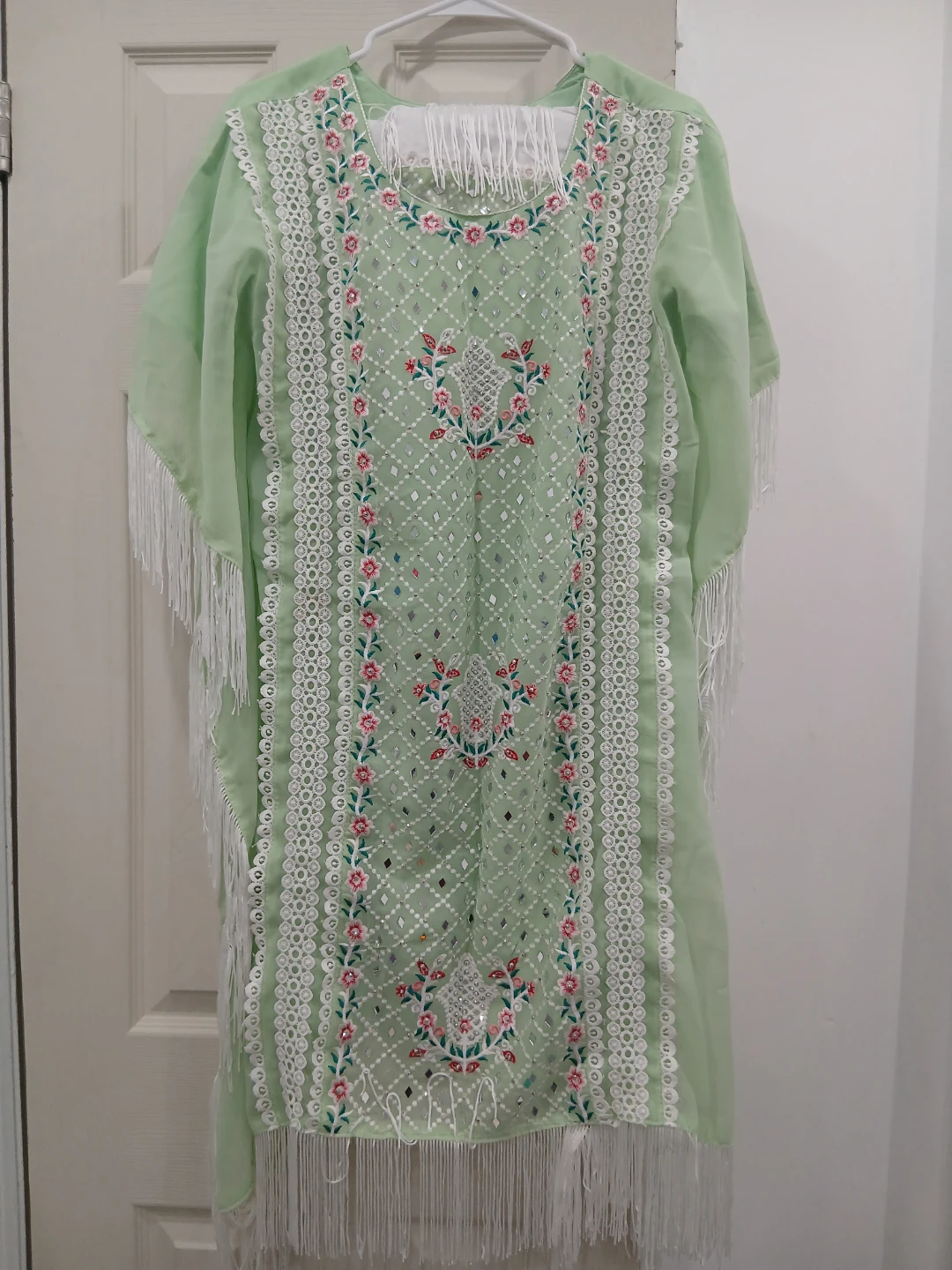 Embroidered Kaftan with Fringe