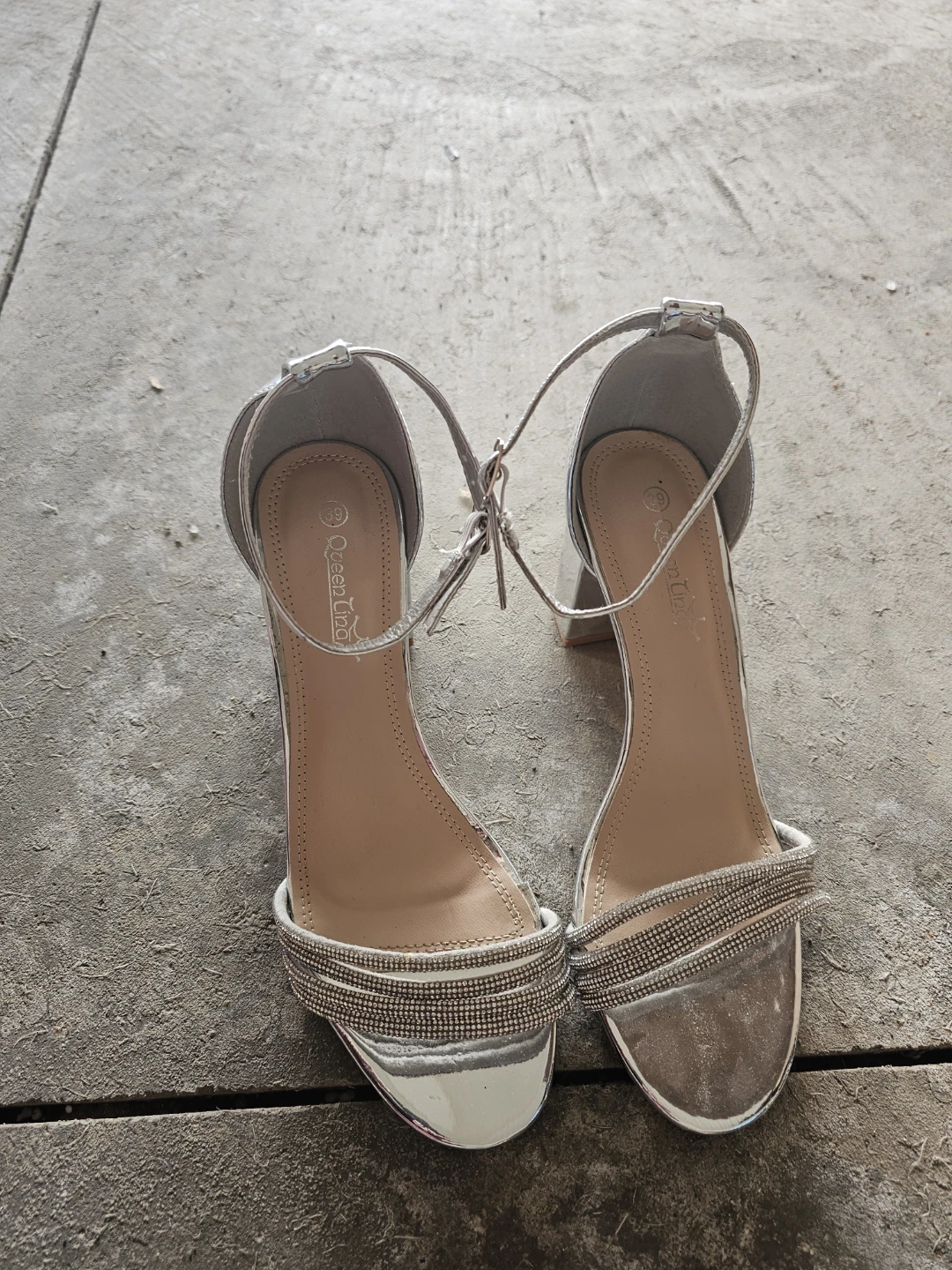 Silver Embellished Block Heel Sandals