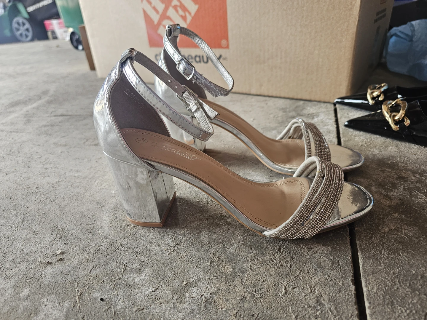 Silver Embellished Block Heel Sandals - photo 2