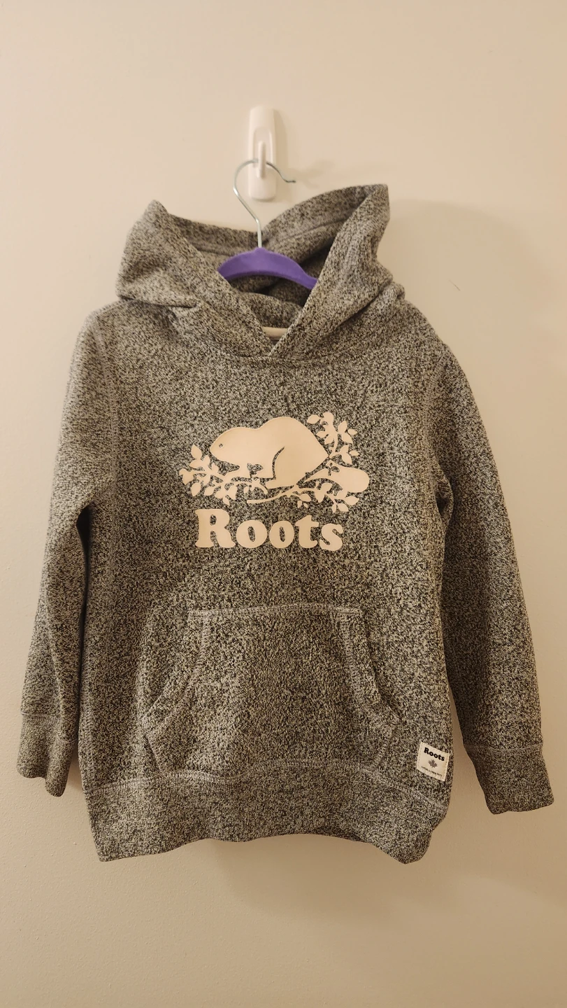 Roots Kids Grey Heathered Hoodie with Beaver Logo