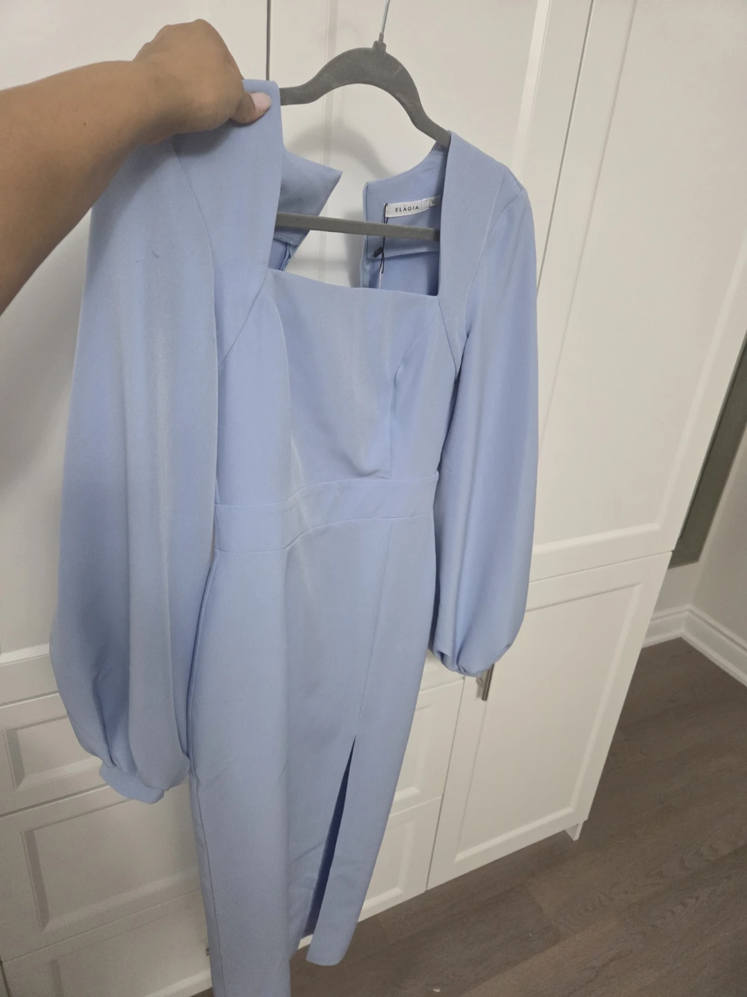 Eladia Light Blue Long Sleeve Midi Dress