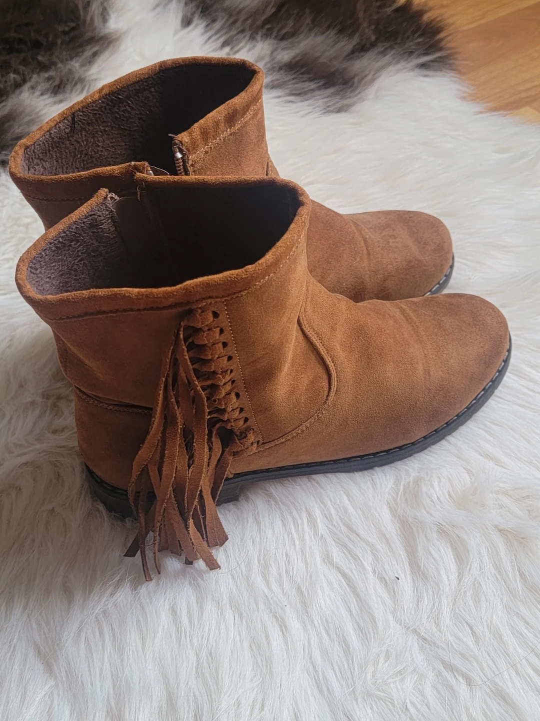 Brown Suede Fringe Ankle Boots
