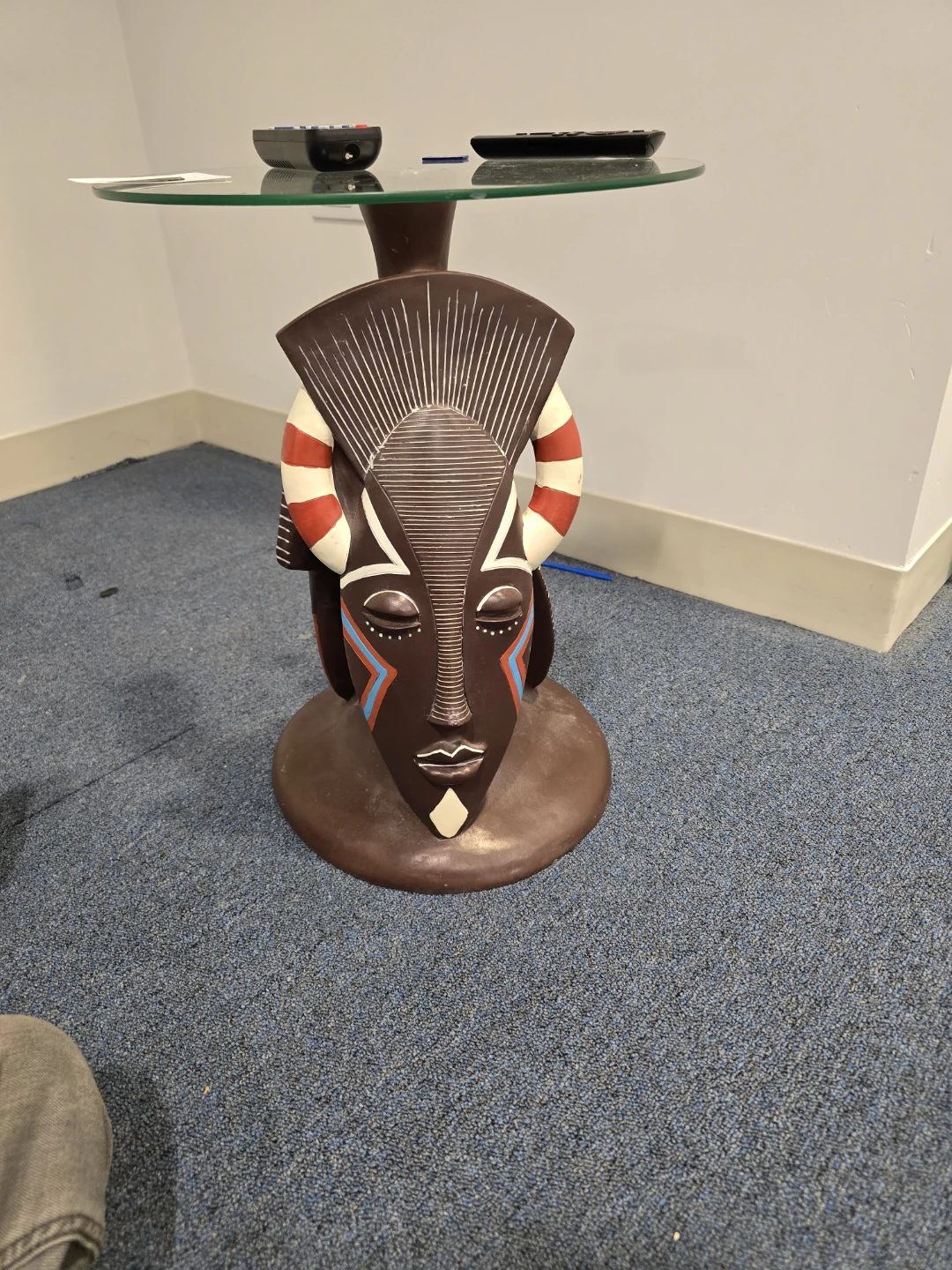 Tribal Mask Accent Table with Glass Top