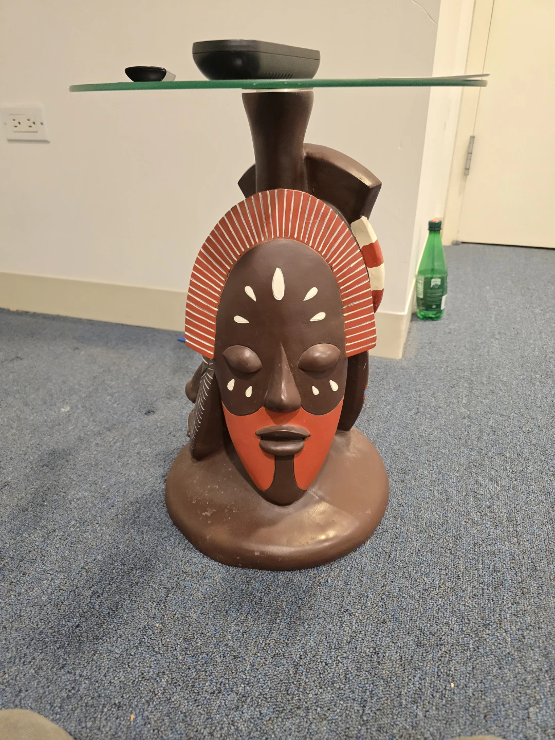 Tribal Mask Accent Table with Glass Top - photo 2