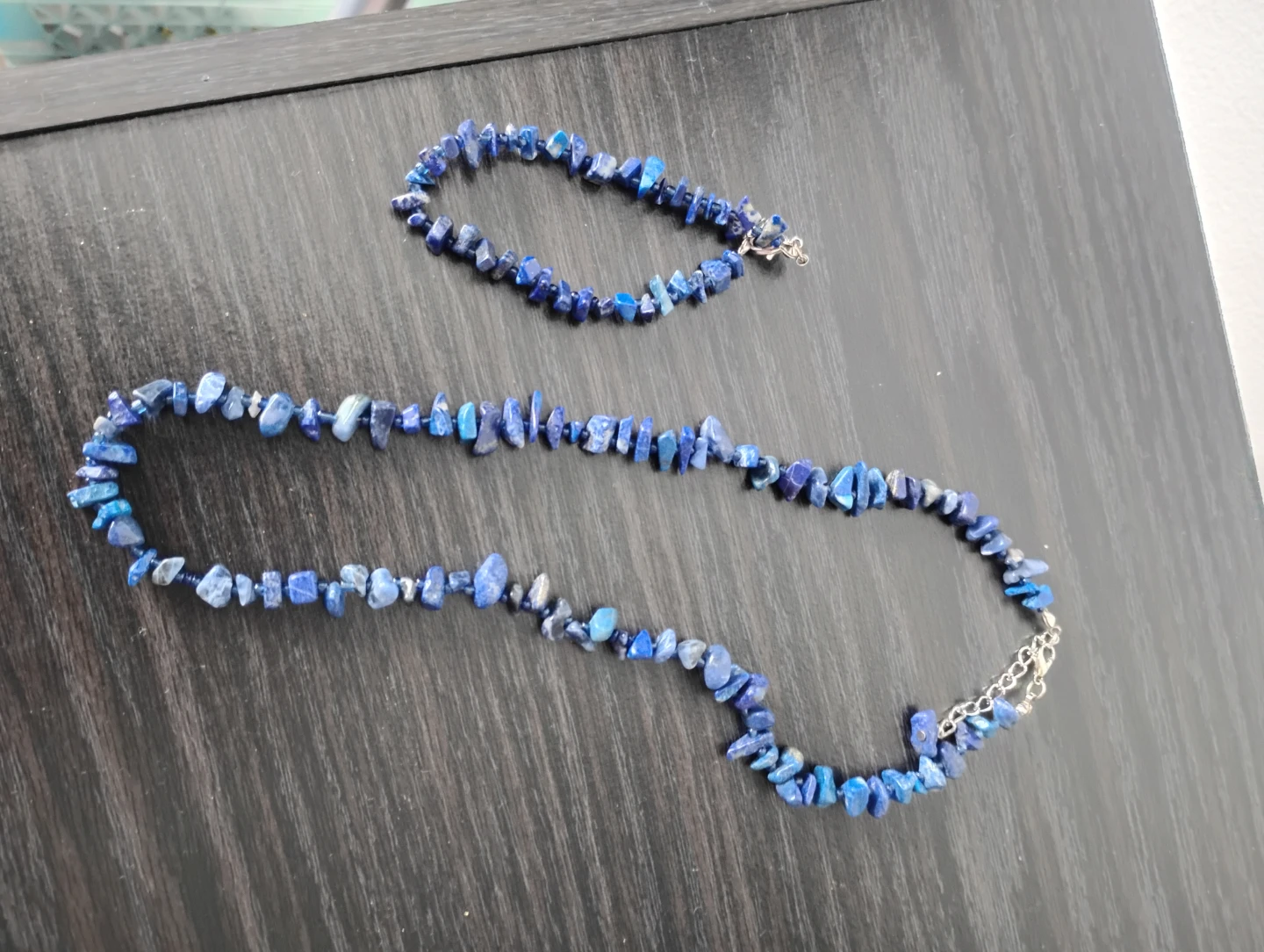 Blue Stone Chip Necklace and Bracelet Set