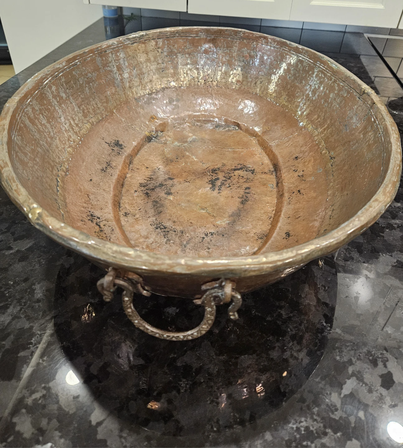 Antique Large Hammered Brass Bowl/Planter