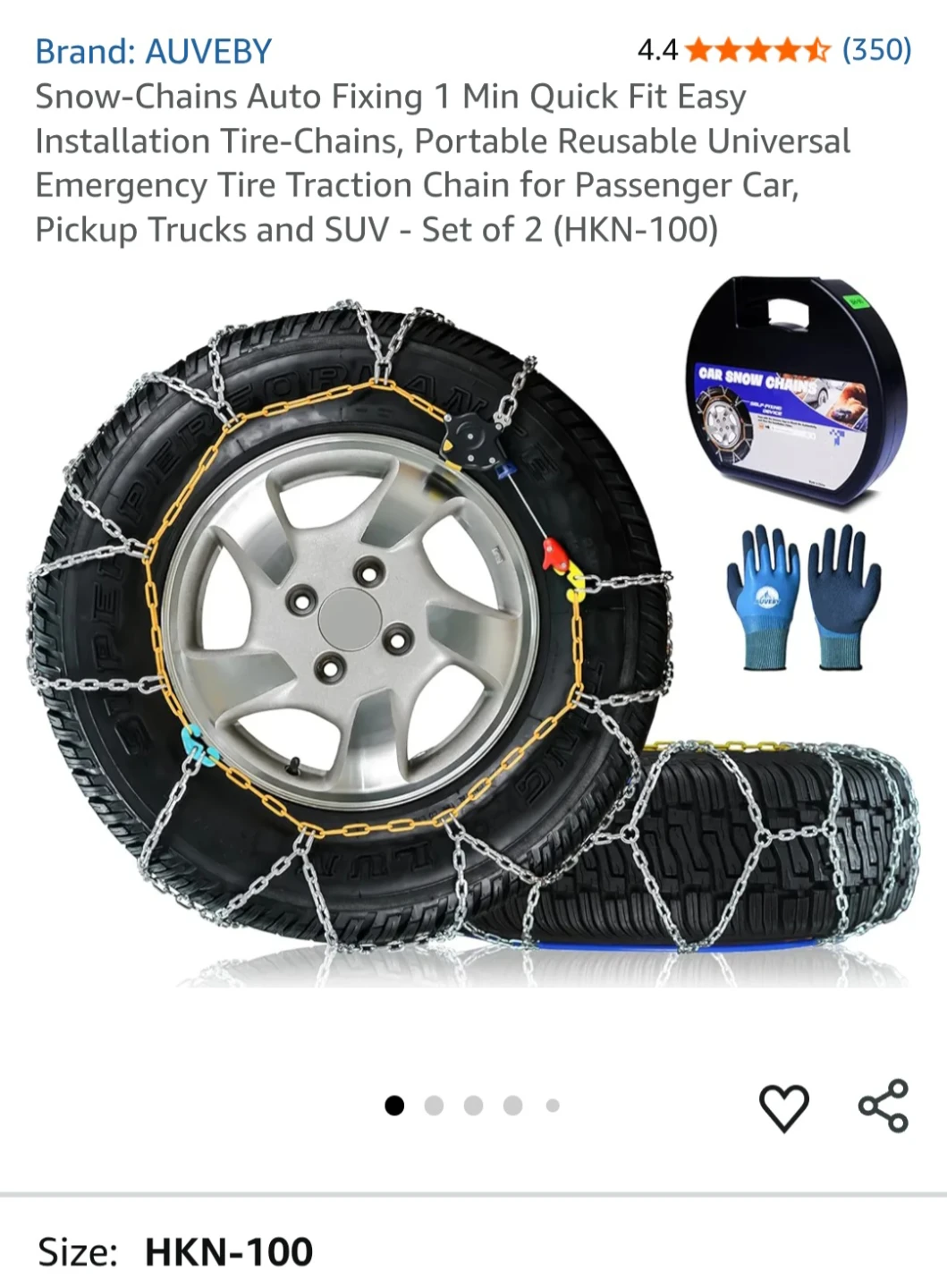 AUVEBY Snow Chains Auto Fixing 1 Min Quick Fit HKN-100 Set of 2 - photo 2