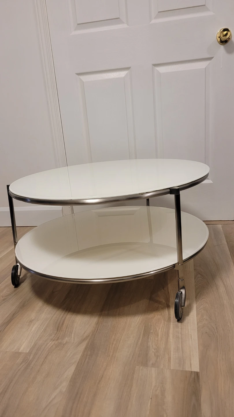30" White Round Coffee Table with 3 Wheels