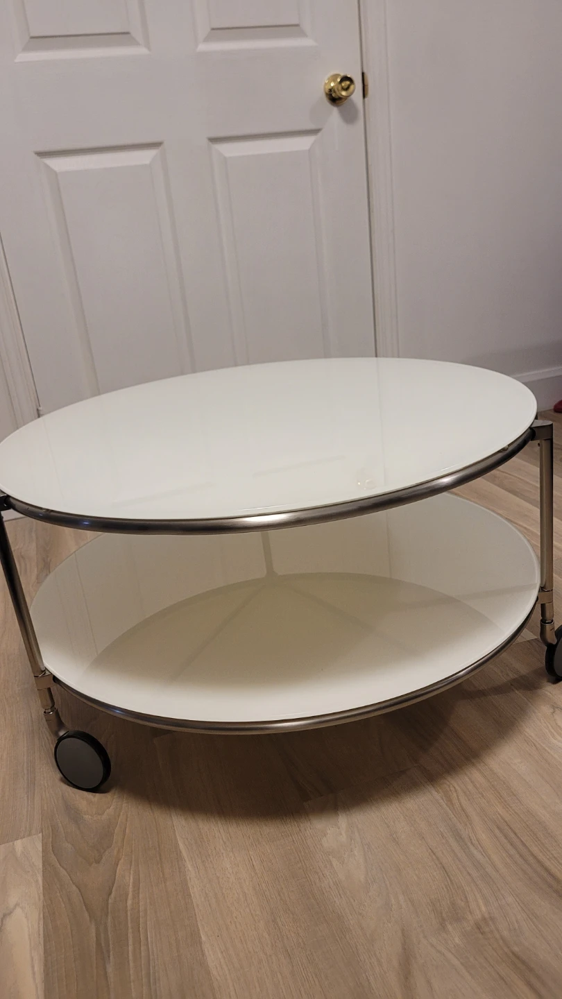 30" White Round Coffee Table with 3 Wheels - photo 2