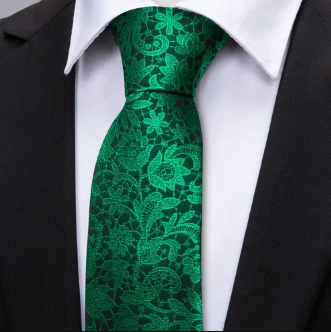 Classic Paisley Green JACQUARD WOVEN 100% Silk Men's Tie
