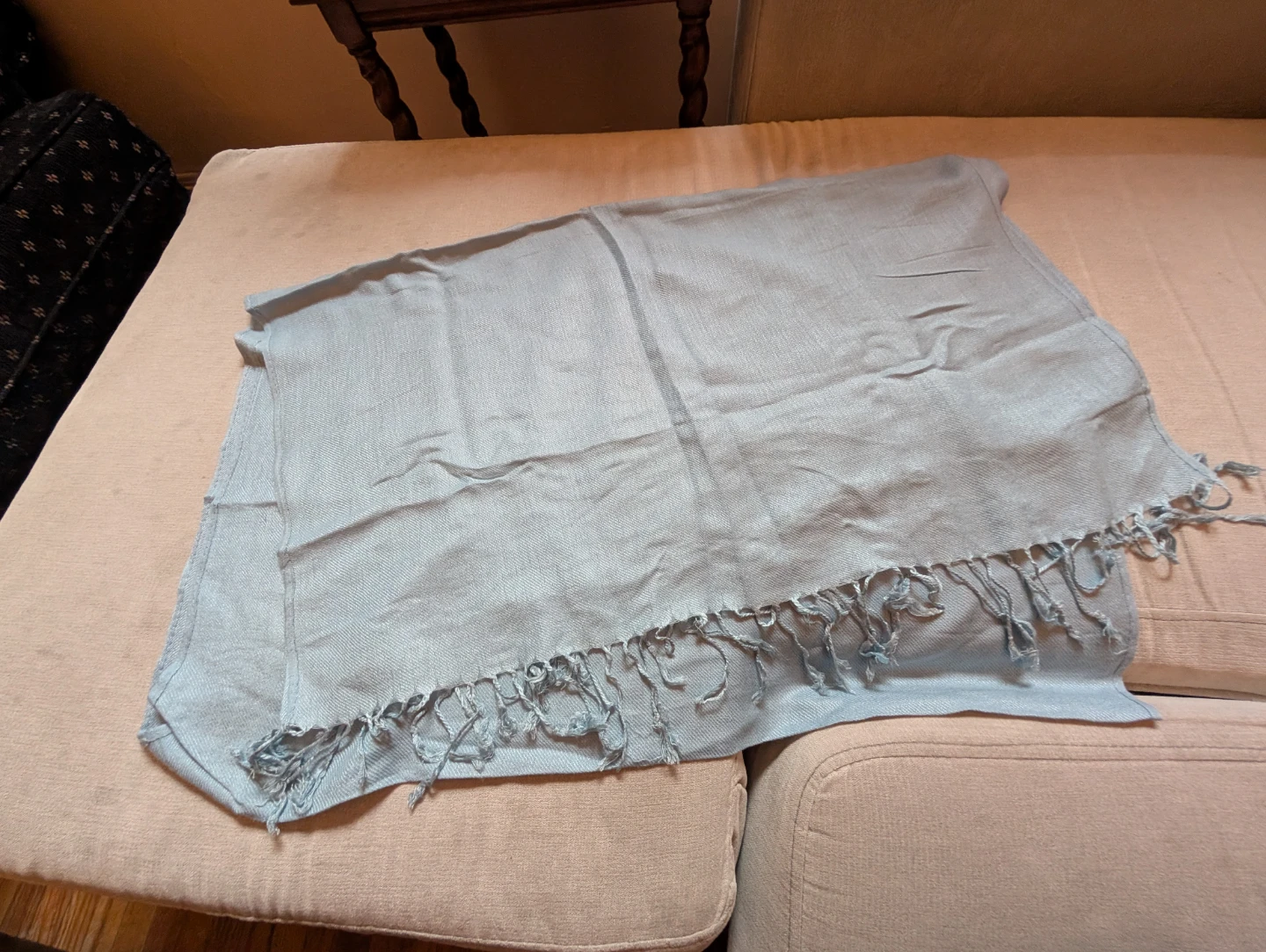 Light Blue Scarf with Fringe