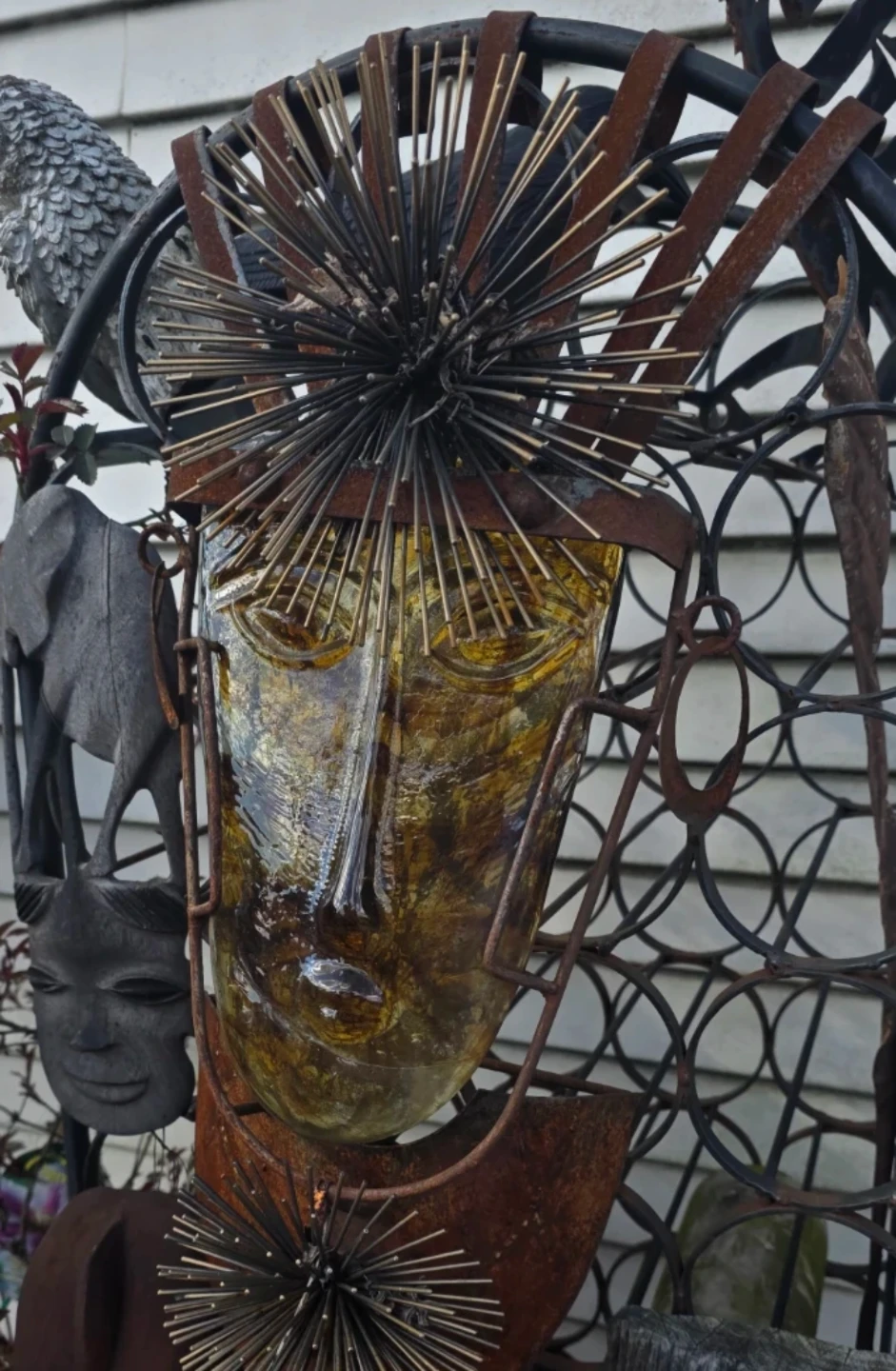 Unique Metal and Glass Face Sculpture