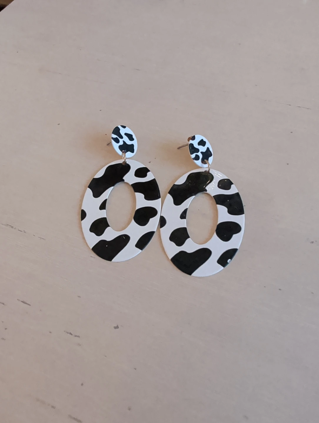 Cow Print Oval Dangle Earrings