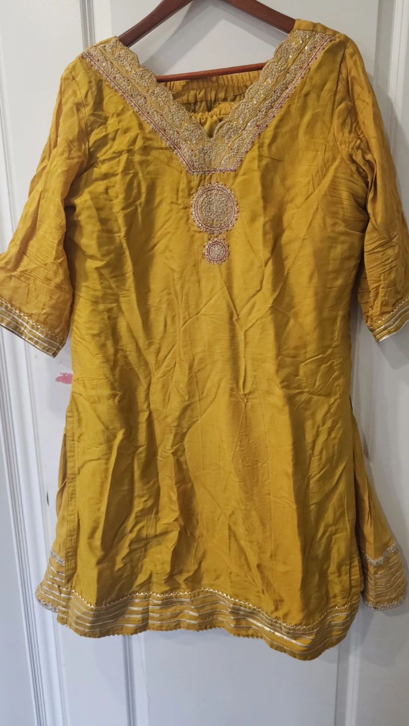 Yellow Embroidered Kurti and Palazzo Pants Set