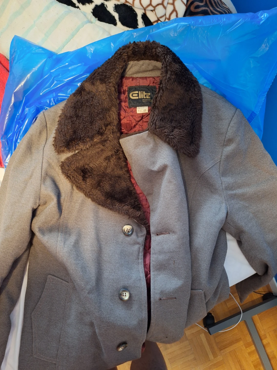 Elite Sportswear Men's Grey Wool Blend Winter Coat