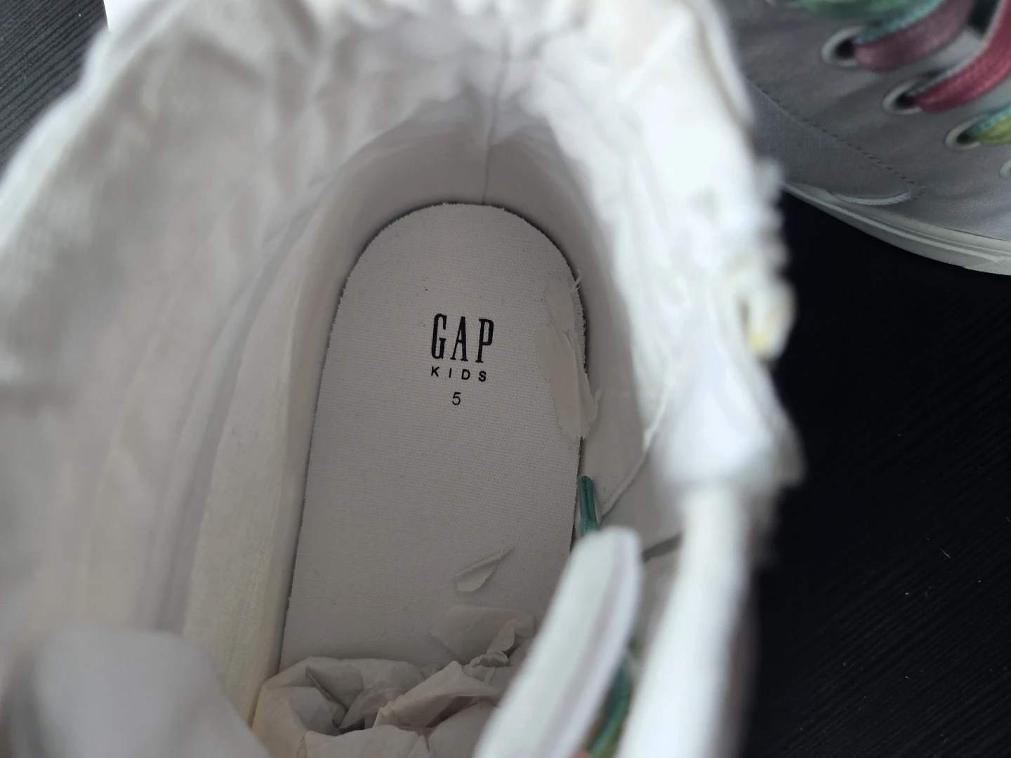 GAP Kids White High-Top Sneakers with Rainbow Laces