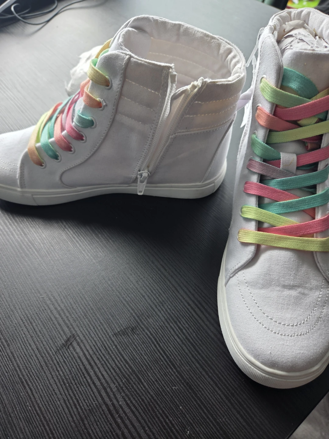 GAP Kids White High-Top Sneakers with Rainbow Laces - photo 2