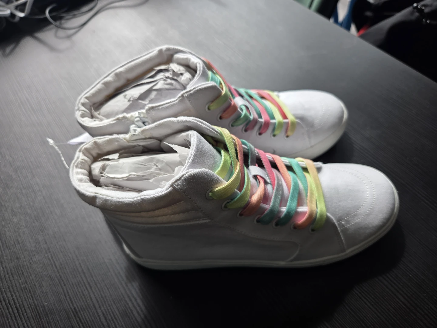 GAP Kids White High-Top Sneakers with Rainbow Laces - photo 3
